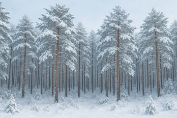Winter scene of snow-covered pine forest showcasing natural textures