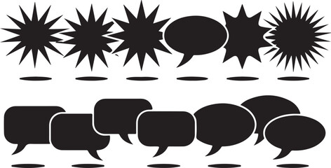 dialogue box silhouette vector set.Black silhouette speech bubbles collection, speech bubble vector illustration. 