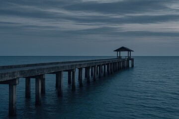 Fototapeta premium Sunset perspective of the seafaring bridge spanning the waters