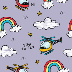 helicopter time to fly with purple background