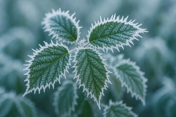 Icy foliage adorned with snow-covered thorns