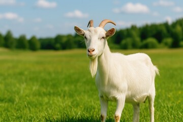 Obraz premium Summer pasture with a goat grazing peacefully