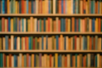 Blurred vibrant bookshelves filled with educational materials as a backdrop for learning and school themes