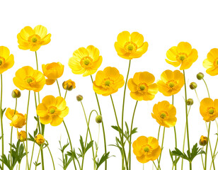 Fototapeta premium Seamless Yellow Buttercup Border Design, isolated on a transparent background.
