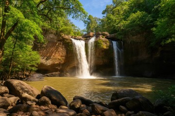 Obraz premium Hidden Waterfall in a Forested Area of a National Park