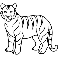 White Tiger Silhouette Linear Animal Art Design