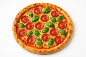 Delicious homemade Italian-style pizza on a white background