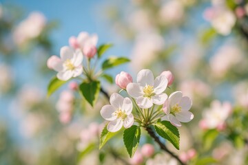 Fototapeta premium Blooming apple tree in springtime with vibrant blossoms