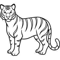 White Tiger Silhouette Linear Animal Art Design
