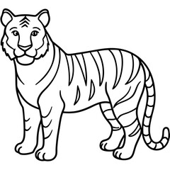 White Tiger Silhouette Linear Animal Art Design