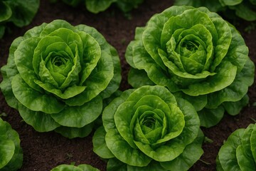 Fototapeta premium Vibrant Fresh Green Lettuce on a Farm