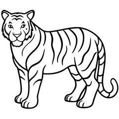 White Tiger Silhouette Linear Animal Art Design