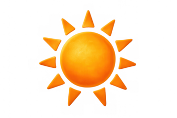 Bright orange plasticine sun radiating warmth, isolated on a transparent background, perfect for summer projects