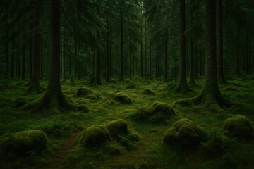 Obraz premium Lush dark woodland thriving in the wild