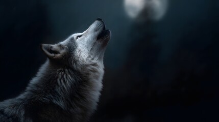 Majestic wolf howling under the full moon in the forest