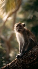 Fototapeta premium A Monkey Perched on a Tree Branch in the Tropical Jungle