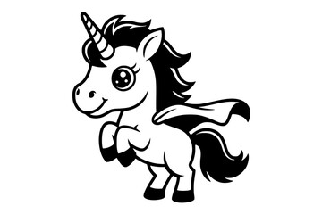 Obraz premium Cute Cartoon Superhero Unicorn – Bold Minimalist Vector Line Art for Apparel and Vinyl Cutting Generative aI