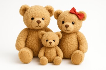 Obraz premium Cute teddy bear family set against a plain white backdrop