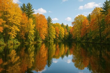 Fototapeta premium Autumn foliage reflected in a tranquil pond
