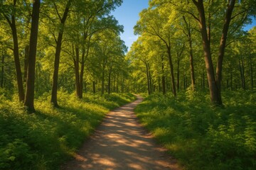 Scenic woodland trail surrounded by lush greenery