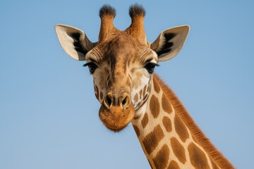 Naklejka premium Detailed View of a Giraffe's Head