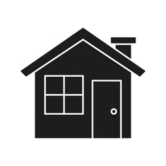 House With Chimney Solid Icon. Residential Building, Home Ownership, And Real Estate Silhouette Symbol. Property Investment And Housing Market. Isolated Vector Illustration