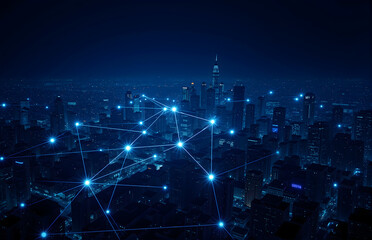 Urban Night View and Network Connection