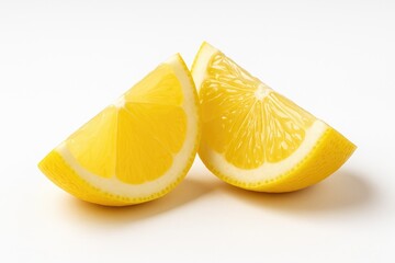 Set of two lemon halves with vibrant yellow color on a plain white backdrop