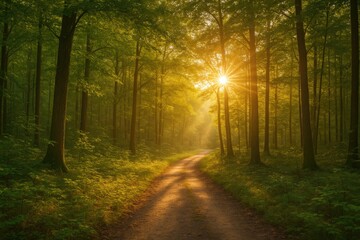 Fototapeta premium Sunrise over the woodland shrubland