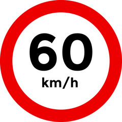 Speed limit sign 60 km h icon.  the way forward symbol. depicting speed limits ranging. Circular road signs.  Road signs with speed limit warnings. traffic sign