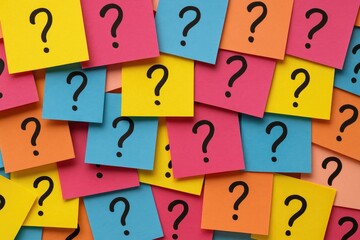 Fototapeta premium Vibrant collection of question notes in a colorful array