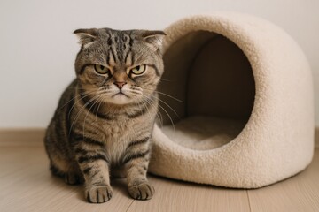 Irritated feline insists on her comfortable spot