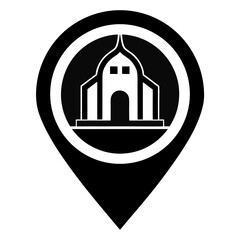 Obraz premium Location Pin Icon Black and White Mosque Illustration