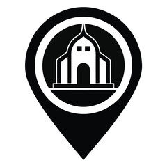 Obraz premium Location Marker Icon Architectural Building Silhouette