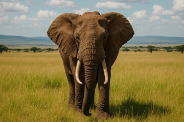 Fototapeta premium Wild elephant roaming through vast grassland