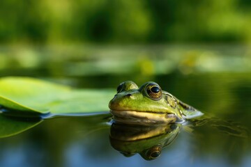 Obraz premium Amphibian resting at water's edge in a tranquil pond