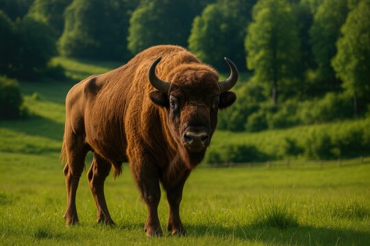 European bison living in their natural habitat