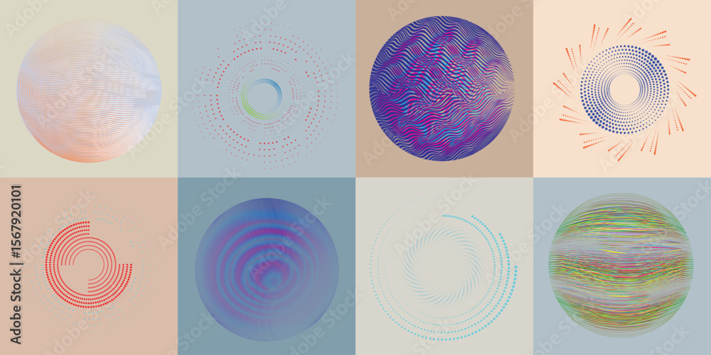 Poster lines and dots in circle form .rotate rounded shape vector illustration .rotating dots form a circle