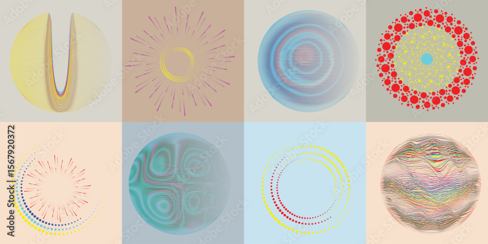 Poster lines and dots in circle form .rotate rounded shape vector illustration .rotating dots form a circle
