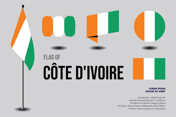 Set of Côte d'Ivoire flag in 5 designs