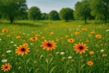 Fototapeta premium Vibrant green and orange flora and foliage