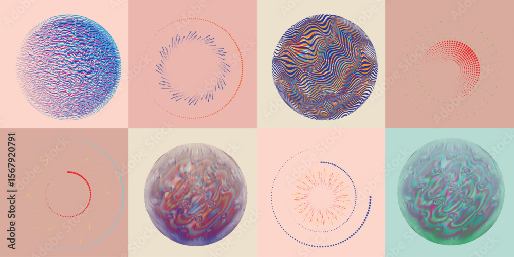 Poster lines and dots in circle form .rotate rounded shape vector illustration .rotating dots form a circle