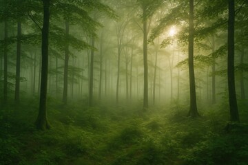 Obraz premium Enigmatic woodland shrouded in mist