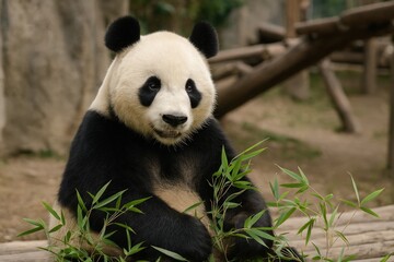 Obraz premium Large panda residing in an animal park