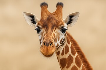 Obraz premium Detailed view of a giraffe's head