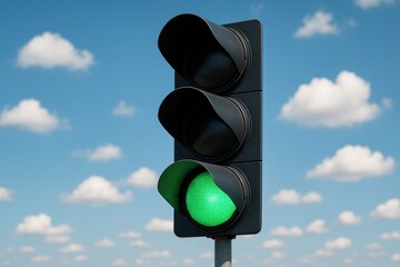 Traffic signal glowing green against a night sky backdrop