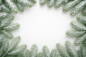Isolated Evergreen Tree Branch Frame on White Background