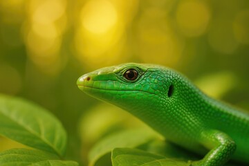 Fototapeta premium Close-up of an emerald tree skink's head