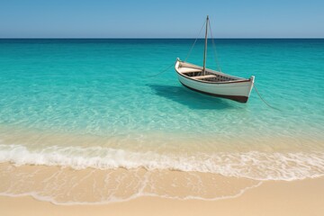 Fototapeta premium Fishing vessel navigating pristine azure waters