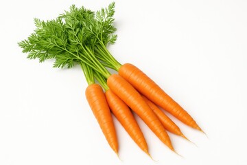 Vivid fresh carrots displayed against a plain white backdrop
